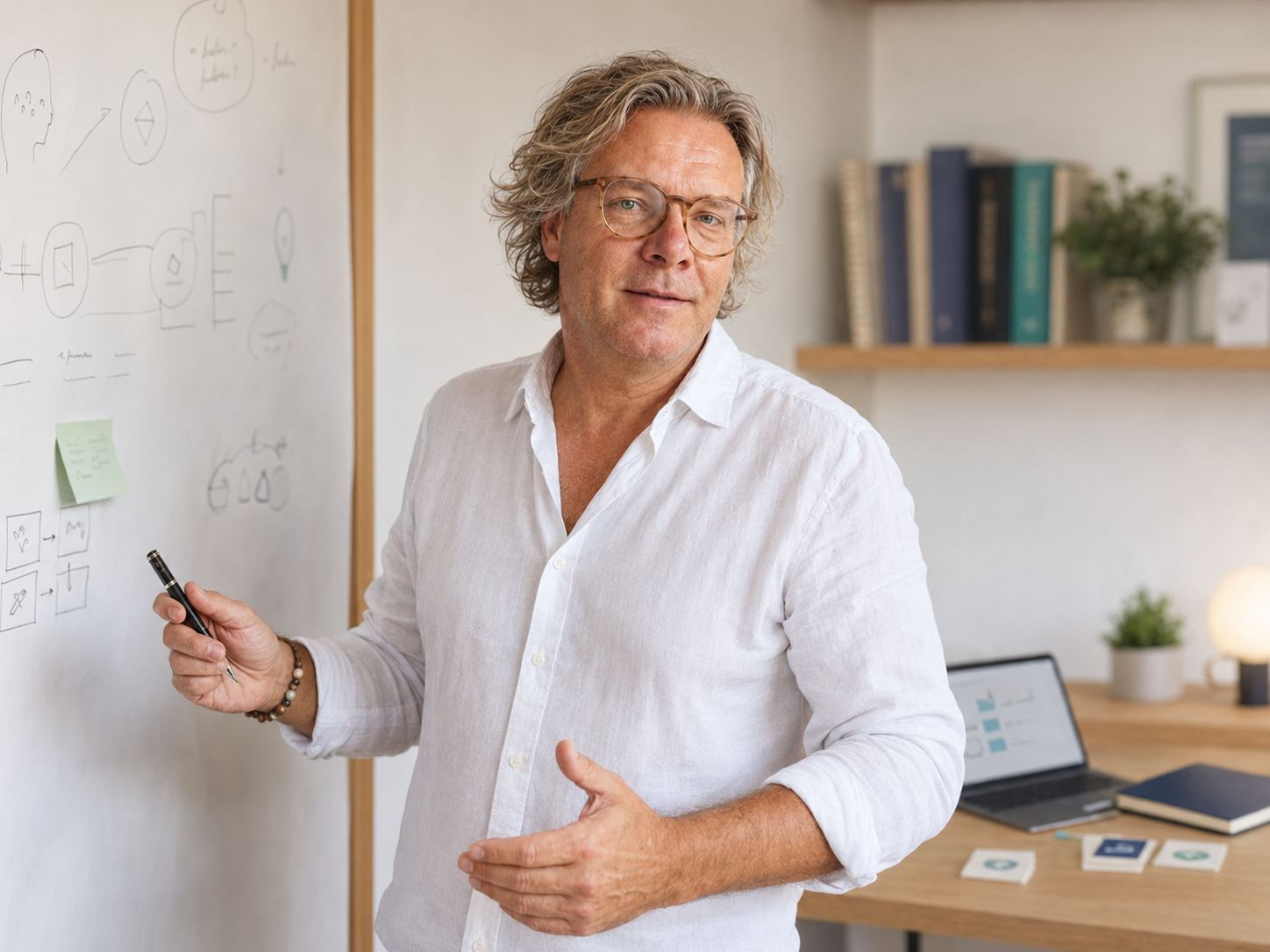 Lars Minth erklärt Lernanalyse, Prüfungsstrategie und Lernwege an einem Board